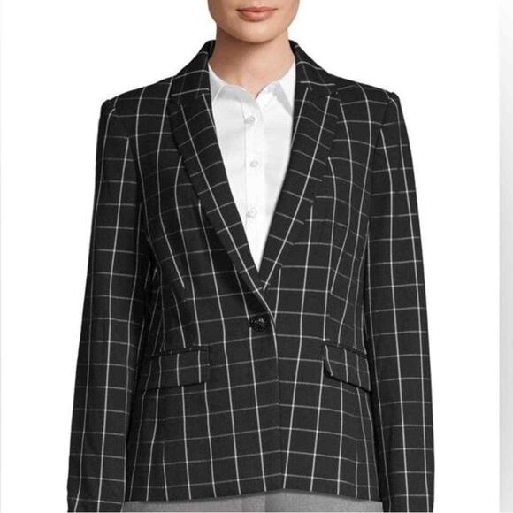 Karl Lagerfeld Paris Black and White Windowpane Blazer Women's Size 14 - Picture 1 of 9